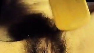 My woman brushes her hairy vagina